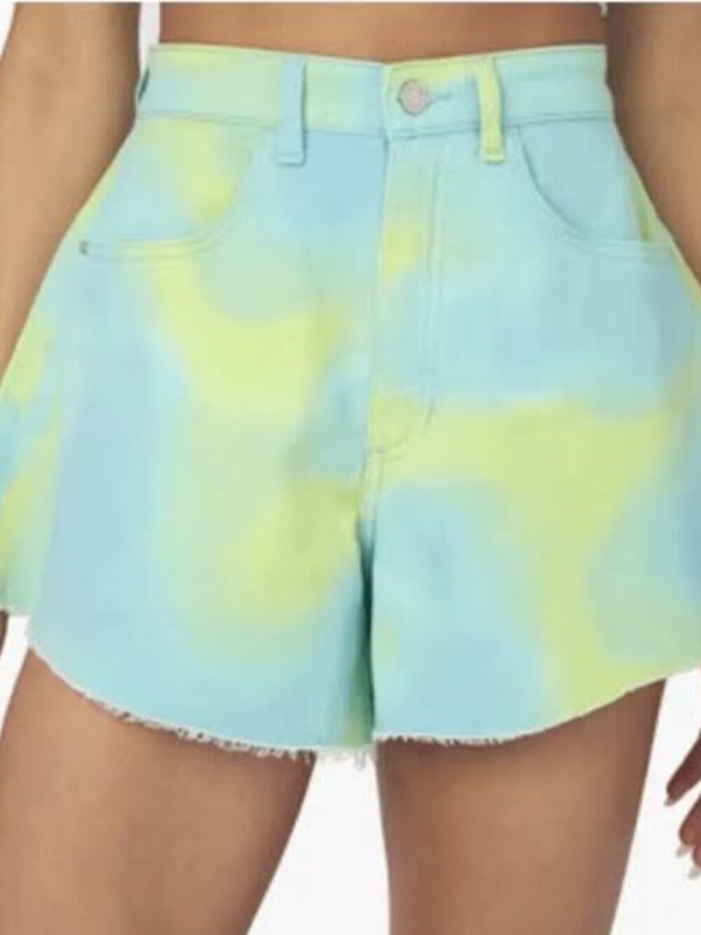 WeWoreWhat Flare Bell Shorts Blue and Green Tie Dye Denim Shorts NWT Size 26